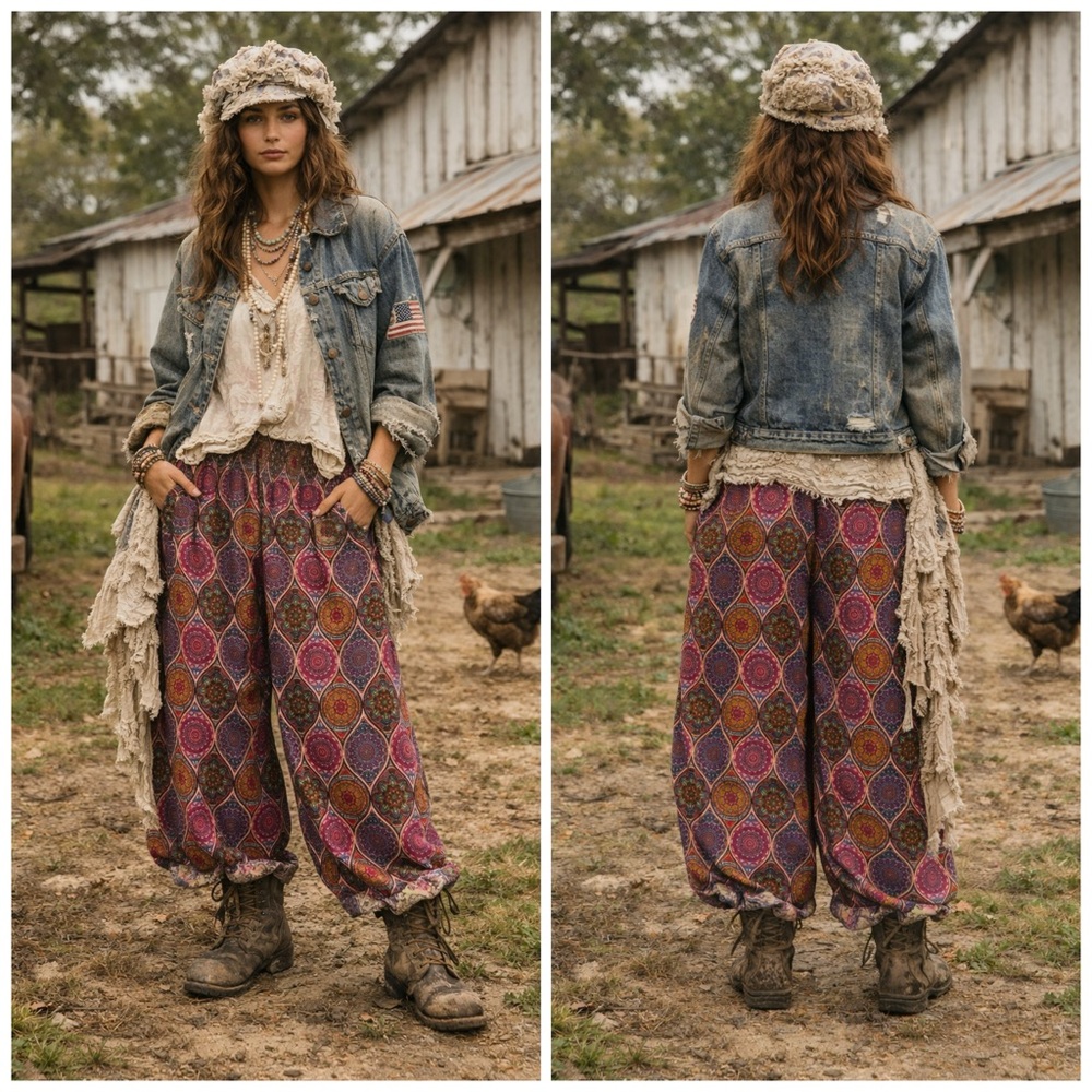 Conditions Apply Boho Mandala Print Wide Leg Palazzo Pants Festival Hippie Large